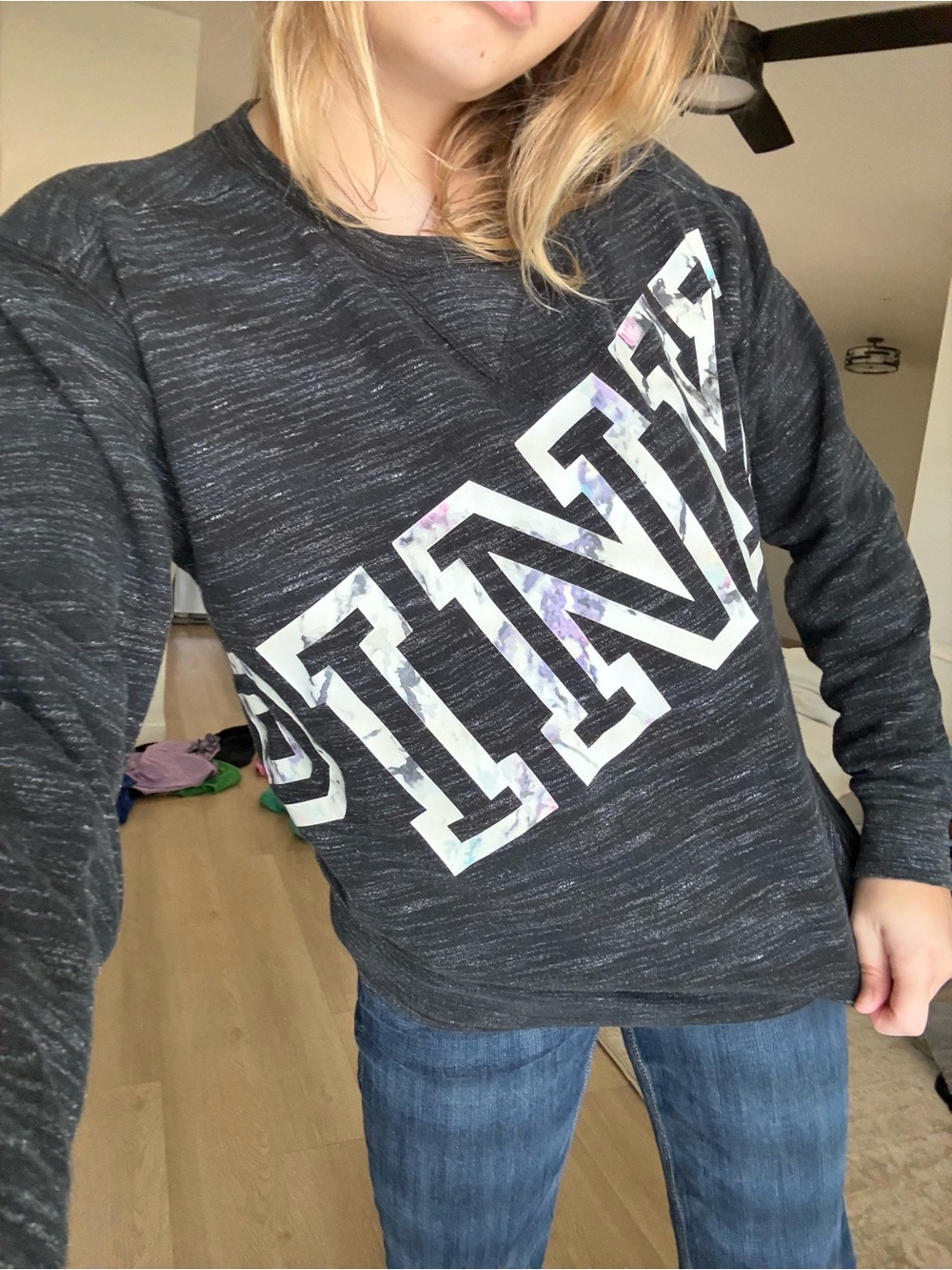 Victoria's Secret PINK Charcoal Heather Crewneck with Marble Logo
